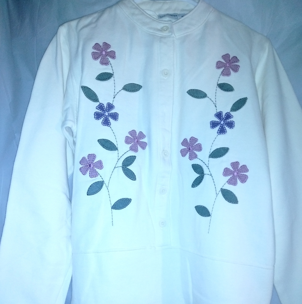 Creme Embroidered  Sweat Pants Suit